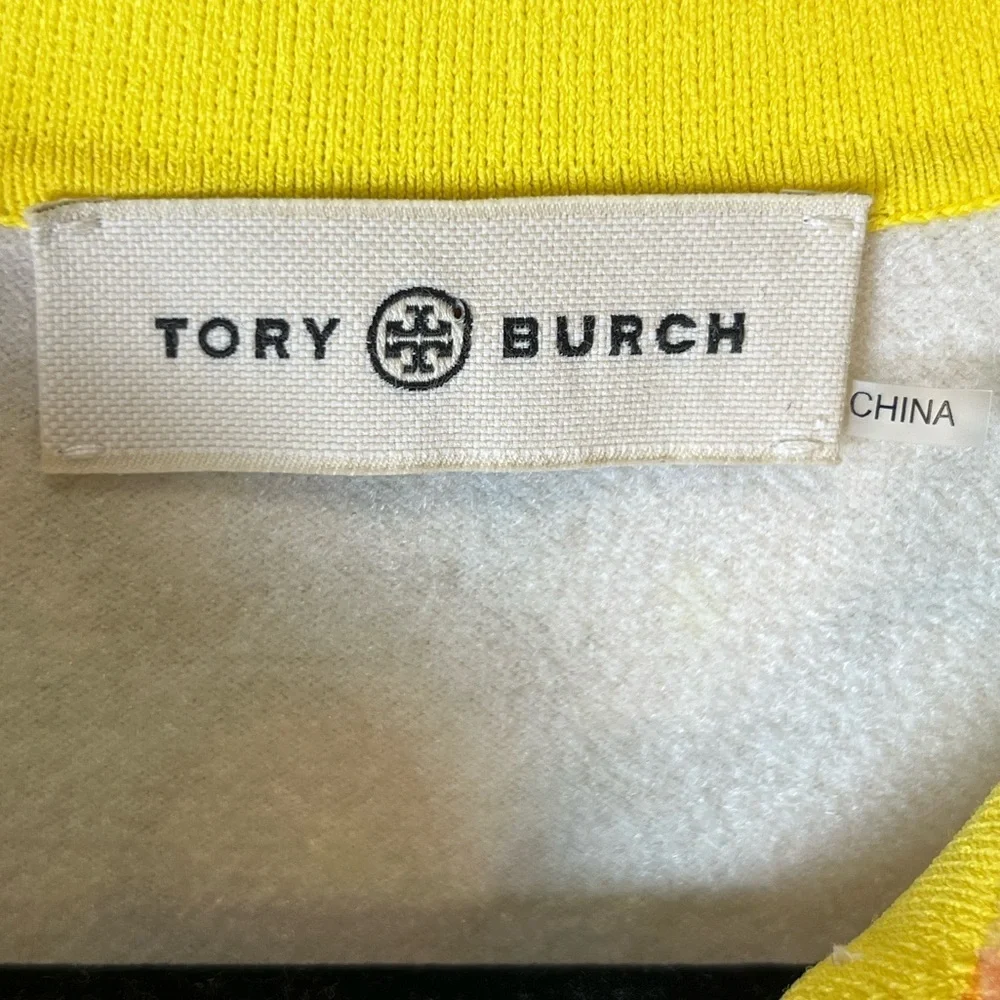 Tory Burch yellow floral long sleeve button down chenille shirt XL